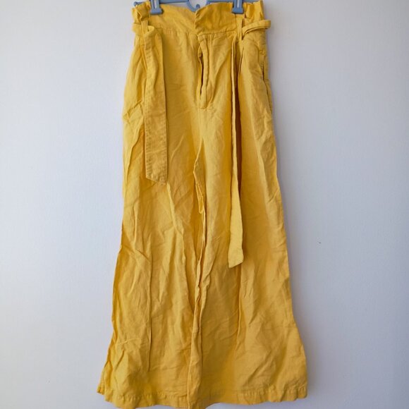 ZARA Basic High Waist Wide Leg Pants with Belt Yellow XS - Picture 2 of 5